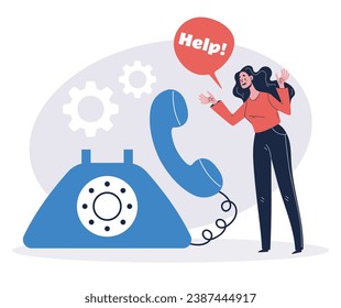 Online phone help hot line hotline customer telephone support service concept. Vector flat graphic design illustration