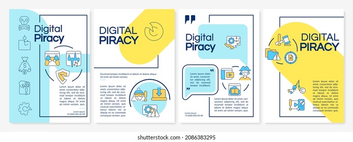 Online piracy brochure template. Materials under copyright law. Flyer, booklet, leaflet print, cover design with linear icons. Vector layouts for presentation, annual reports, advertisement pages