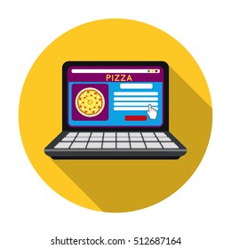 Online pizza icon in flat style isolated on white background. Pizza and pizzeria symbol stock vector illustration.