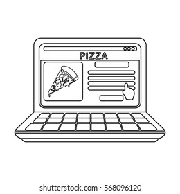 Online pizza icon in outline style isolated on white background. Pizza and pizzeria symbol stock vector illustration.