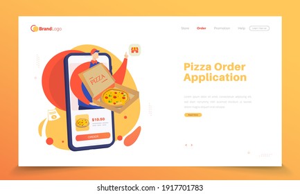 Online pizza order app illustration for mobile app user interface