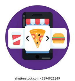 An online pizza order, food app flat round icon design 