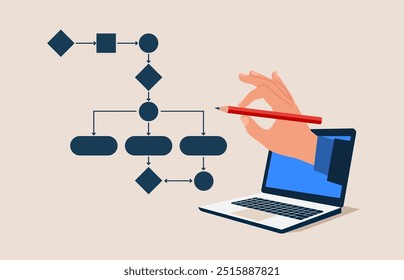 Online plan of business procedures. Work algorithm. Flat vector illustration.