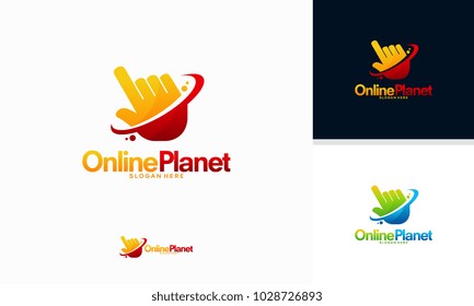 Online Planet logo designs concept vector, Cursor Shield logo template vector