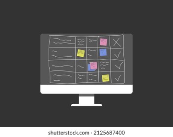 Placa de planificación en línea en PC de escritorio. Tareas para administrar proyectos empresariales.