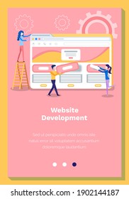 Online planning, internet business store. Site landing page template. Website and mobile development concept. People are creating the look of the email page. Website for working on the internet