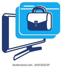 Online Platform icon represented by computer, web pop up, work bag Dualtone style.