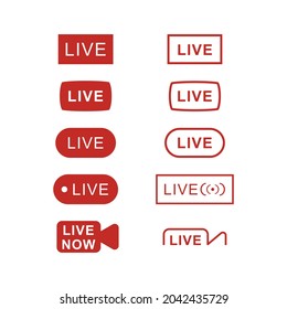 Juego de iconos en vivo de la plataforma en línea. Símbolo de streaming en tiempo real. 