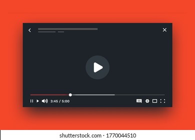 Online Player. Live Stream Video Mockup, Media Player Layout With UI Elements, Timecode And Buttons. Vector Multimedia Streaming Concept, Web Screen Frame Template