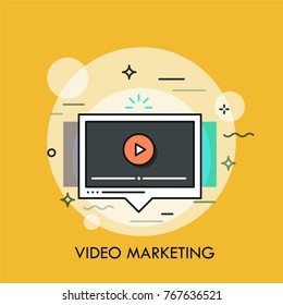 Online player window. Concept of social and viral video marketing strategy, vlogging, multimedia content creation and sharing. Colorful modern vector illustration for web banner, poster, website.