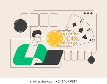 Online poker abstract concept vector illustration. Digital poker, internet gambling club, online casino rooms, real money play, professional gambler, international tournament abstract metaphor.