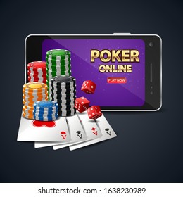 Online Poker casino banner with a mobile phone, Vector illustration