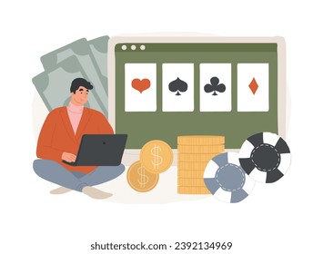 Online poker isolated concept vector illustration. Digital poker, internet gambling club, online casino rooms, real money play, professional gambler, international tournament vector concept.