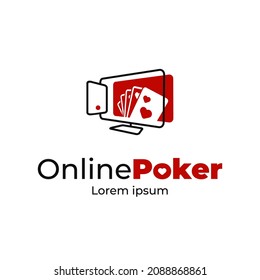 Online poker logo design. Smartphone and computer screen vector illustration. Poker vector design.