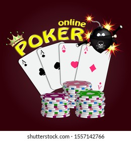 
online poker poster. vector illustration. poker chips vector illustration.
