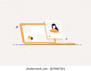 Online post on social networks. Photos with likes and comments. Internet blog. Flat design