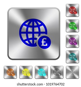 Online Pound payment engraved icons on rounded square glossy steel buttons