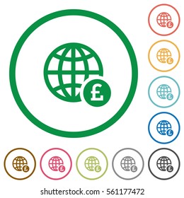 Online Pound payment flat color icons in round outlines on white background
