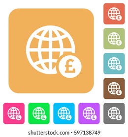Online Pound payment flat icons on rounded square vivid color backgrounds.