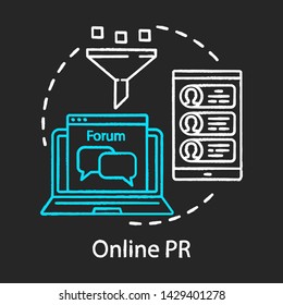 Online PR chalk concept icon. Digital marketing strategy idea. Customers communication. Public relations, network. Advertising strategy. Vector isolated chalkboard illustration