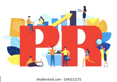 Online PR concept. Idea of making announcements through the internet to advertise your business. Management and marketing strategy. Flat vector illustration, cartoon style