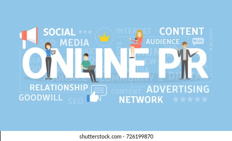 Online PR Concept Illustration. Idea Of Digital Marketing, Online Business And Internet.