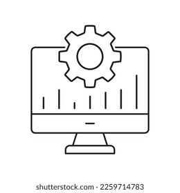 Online preference settings line icon. Computer with gear and statistics chart vector outline sign.