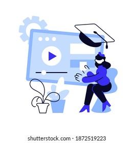 Online preparation for lesson. Internet school homework, university assignment, college online tasks. Young woman using remote classes website. Vector isolated concept metaphor illustration.