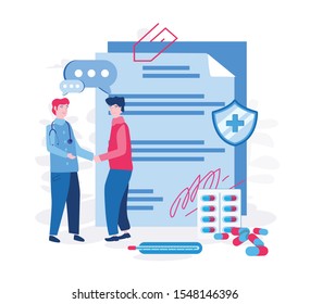 Online prescription, doctor online writes the medical prescription, bottle, secure medicine. Vector illustration.for web banner, infographics, mobile website.