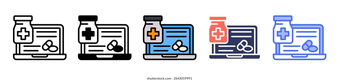 Ícone de Prescrição Online Ilustração de Múltiplos Vetores