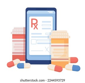 Online prescription semi flat color vector objects. Editable items. Full size element on white. Medicine pills. Telemedicine simple cartoon style illustration for web graphic design and animation