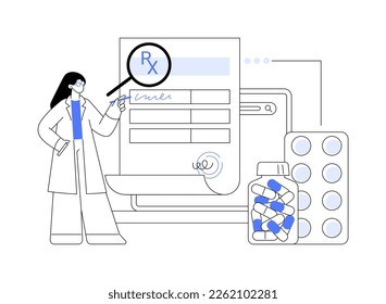 Abstraktes Online-Rezept-System Vektorgrafik. Online-verschreibungssystem, elektronisches verschreiben, Online-Apotheke, E-verschreibung, digitale Anfrage abstrakte Metapher.