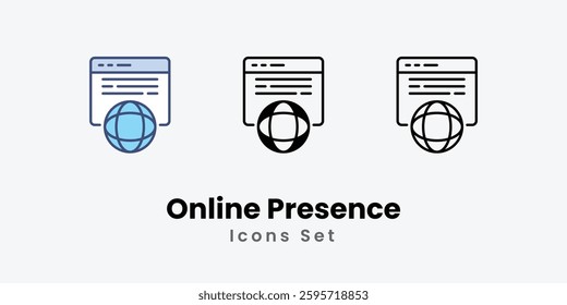 Online Presence icons vector set stock illustration.