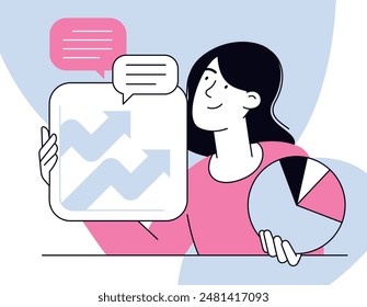 Online presentation financial, business and marketing data data analysis, project information and report. Flat vector illustration.
