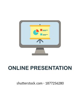 Online Präsentation flach Symbol. Einfache Farbelemente aus der Arbeit von der Haussammlung. Kreatives Online-Präsentationssymbol für Webdesign, Vorlagen, Infografiken und mehr