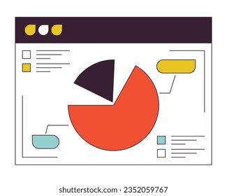 Online presentation slide with pie chart flat line color isolated vector object. Software screen. Editable clip art image on white background. Simple outline cartoon spot illustration for web design