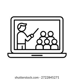 Apresentação on-line com um alto-falante e público em uma tela de laptop