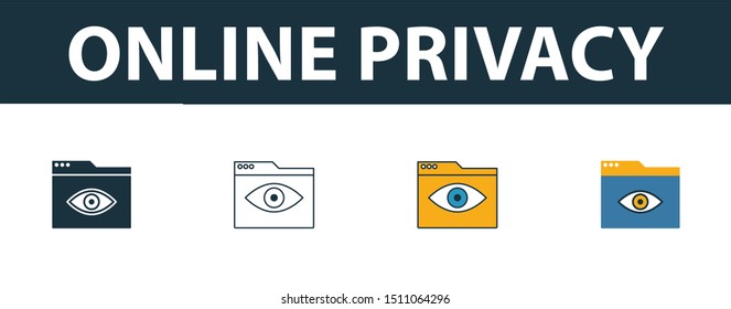 Online Privacy icon set. Four elements in diferent styles from web development icons collection. Creative online privacy icons filled, outline, colored and flat symbols.