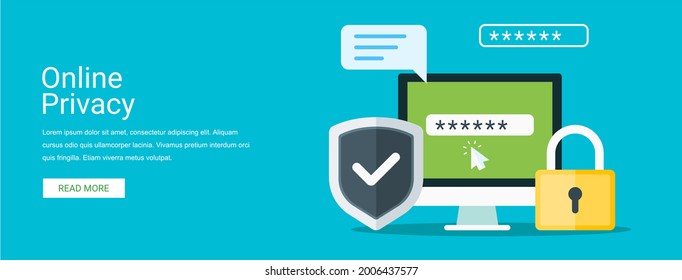 Online privacy vector illustration banner concept in flat style. Suitable for web banners, social media, postcard, presentation and many more.