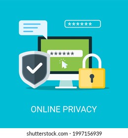 Concepto de ilustración de vector de privacidad en línea en estilo plano. Adecuado para banners web, medios sociales, postales, presentación y muchos más.