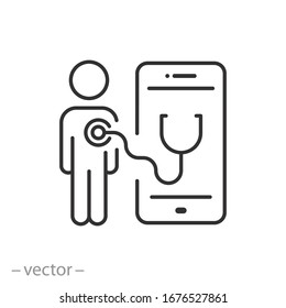 Online Professional Doctor Icon, Medical Consultation App For Patient Meeting, Clinic Service On A Smartphone, Thin Line Web Symbol On White Background - Editable Stroke Vector Illustration Eps10