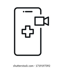 online professional doctor icon, video chat icon with doctor - telemedicine line web icon - editable stroke vector