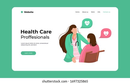 Online professional medical diagnosis and health care service set of flat vector illustrations. The Doctor and patient are happy. thank you health care workers.