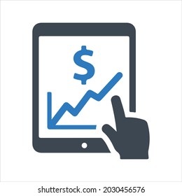 Online profit report icon. Vector and glyph