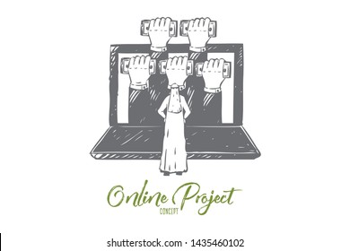 Online project concept sketch. Isolated vector illustration