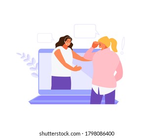 Online psychological consultation. Hotline and professional support vector illustration