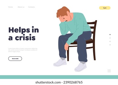 Online psychological service landing page design template offering professional helps in crisis