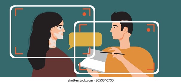 Online psychotherapy, woman with vitiligo. Flat vector stock illustration. Acceptance of appearance. Psychological problems. Online psychologist. Internet video call. Vector graphics
