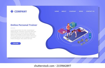 Online Pt Personal Trainer Coach Concept For Website Template Or Landing Homepage With Isometric Style