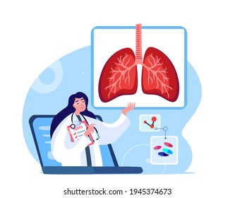 Online Pulmonologist Virologist Doctor Internet Consultation.Diagnosis Lungs,Trachea,Bronchi COVID,Pneumonia.Ultrasound,Magnetic Resonance Tests.Internet Treatment.Digital Medical Hospital Diagnostics